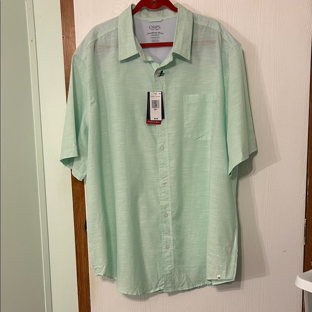 Chaps Men's Light Green Casual Button Down Shirt Size 3 XLT